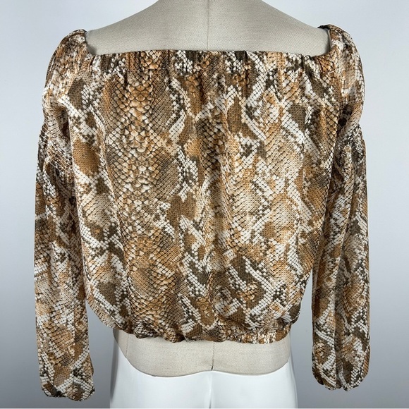 Guess Tan and Cream Snake Print Y2K Blouse - Picture 3 of 10